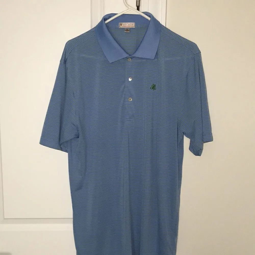 Peter Millar Summer Comfort Light Blue Stripe Raleigh Club Golf Polo shirt XL